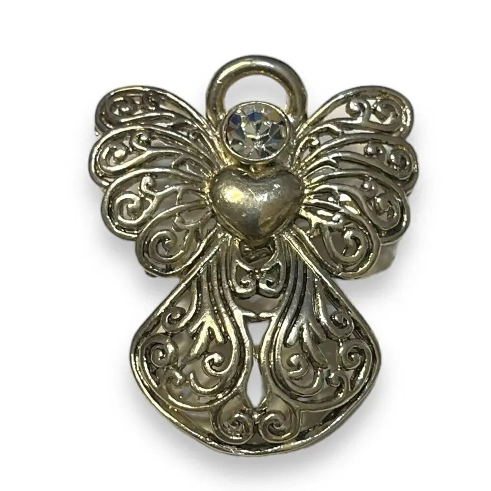 MJ Marie Jennifer Angel Brooch Pin Necklace Pendant Womens Silver Vintage Signed